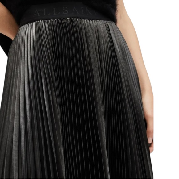 All Saints Phia Pleated Skirt Assymetrical Handkerchief Hem in Metallic Gray - Picture 6 of 11